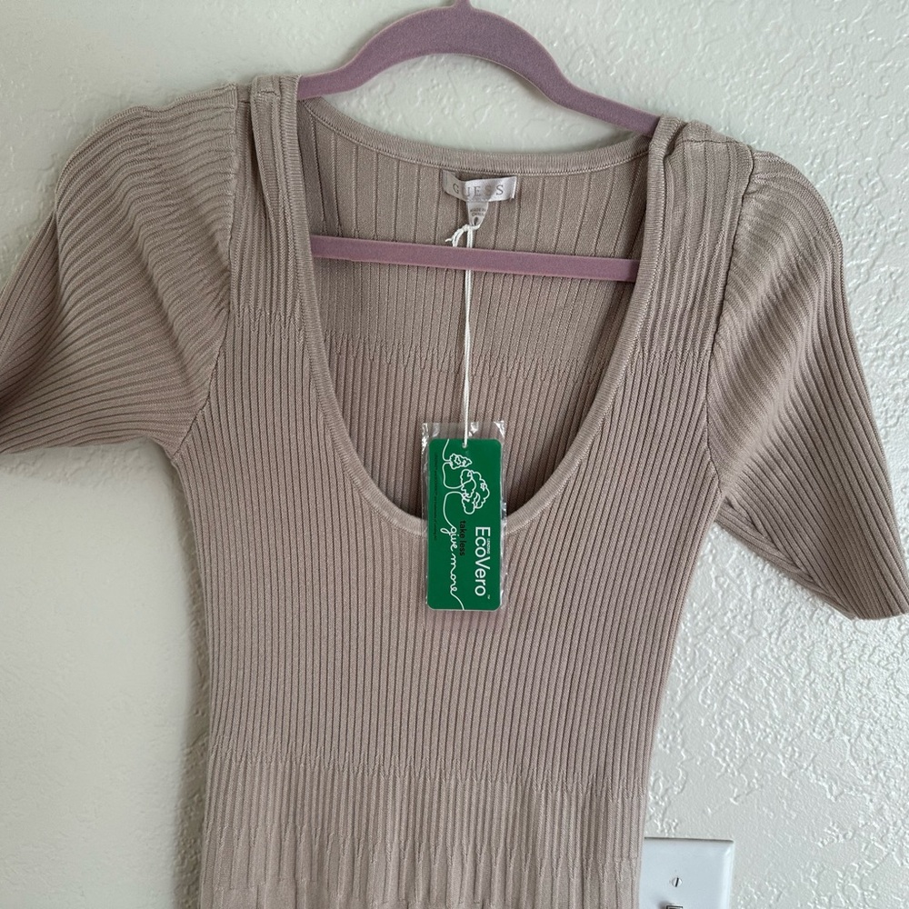 EcoVero beige Spring dress Scoop Neck Amelia Dress Size L.